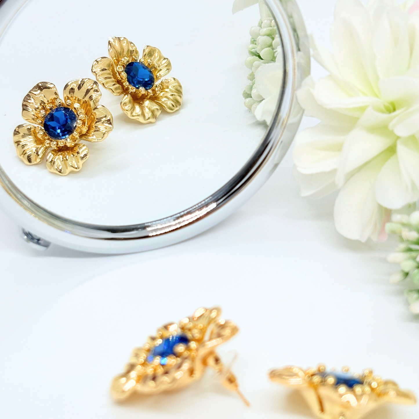 Sapphire Crystal Floral Studs