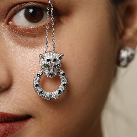 Panther Head Jewelry Set with Green Eyes