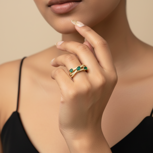 Emerald Bloom Crisscross Ring