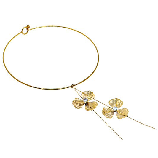 Gold Floral Drop Hasli Necklace