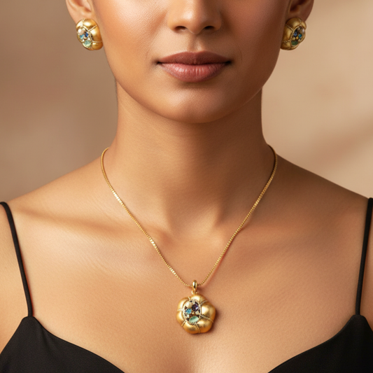 Regal Bloom Crystal Embellished Necklace Set