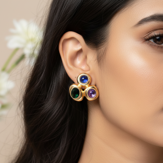 Bold Vintage Gem Trio Earrings
