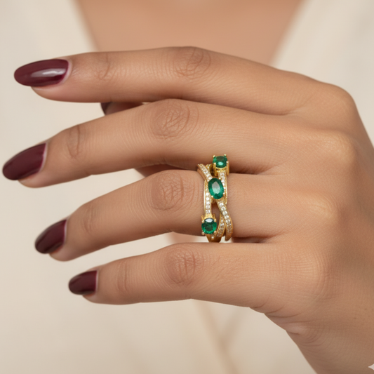 Emerald Bloom Crisscross Ring