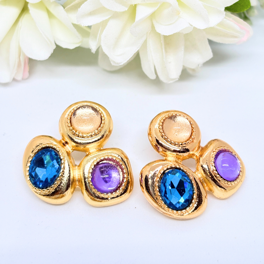 Bold Vintage Gem Trio Earrings