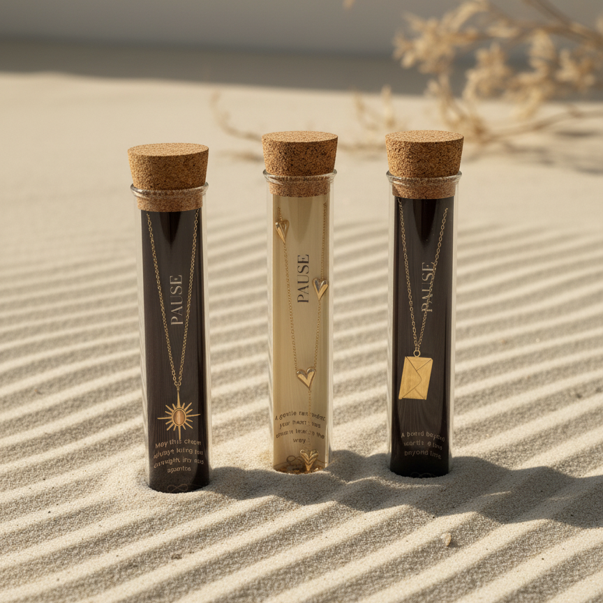 PAUSE Message in a Bottle Necklace Collection Choose Design and Message Customised Gift Ready